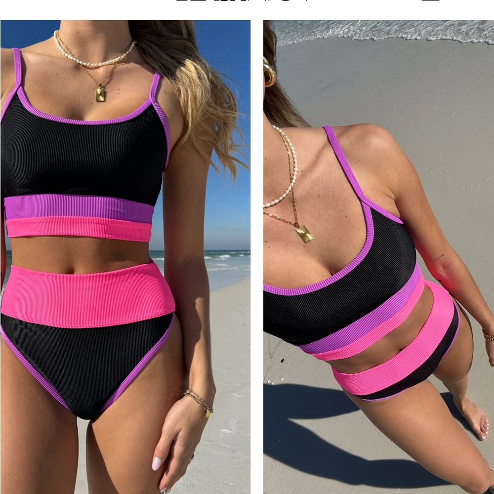 Beach Riot Black and Pink Bikini Sporty Colorblock Design